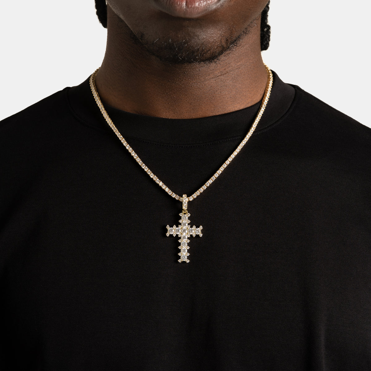Studded Cross Pendant Gold