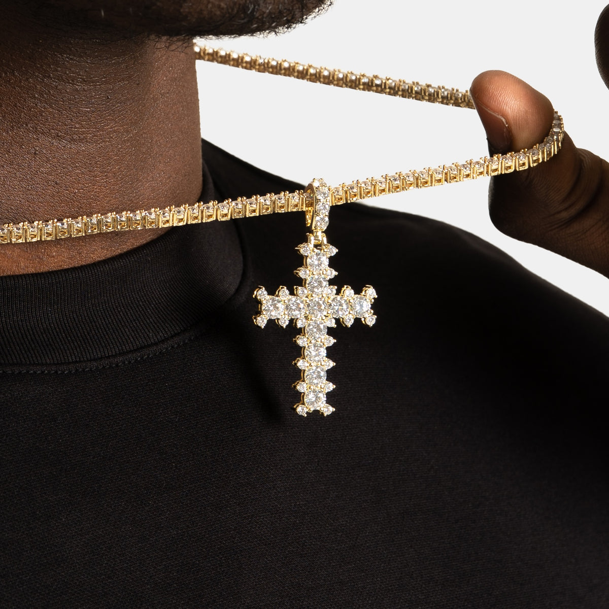 Studded Cross Pendant Gold