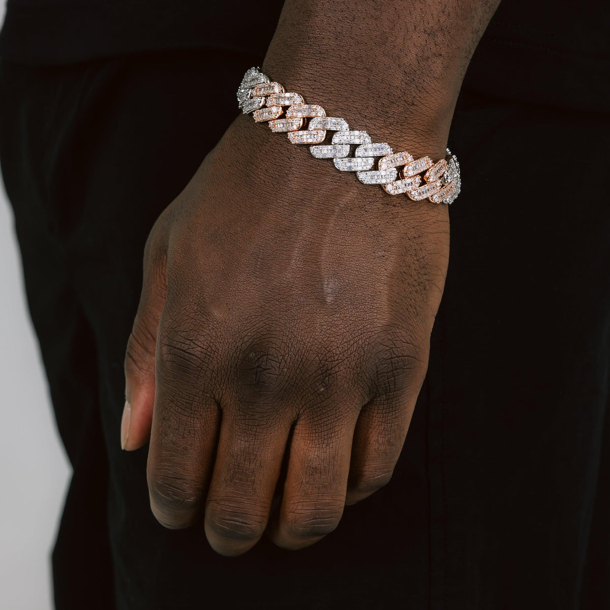 15mm Baguette Cuban Bracelet 2 Tone