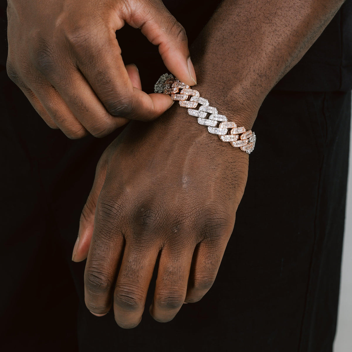 15mm Baguette Cuban Bracelet 2 Tone