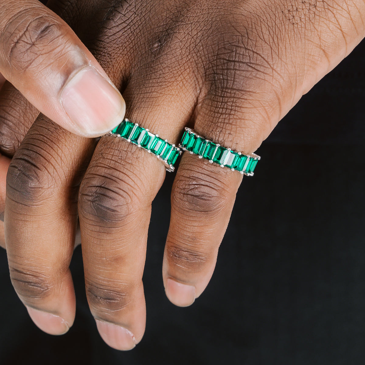 Emerald Baguette Silver Ring