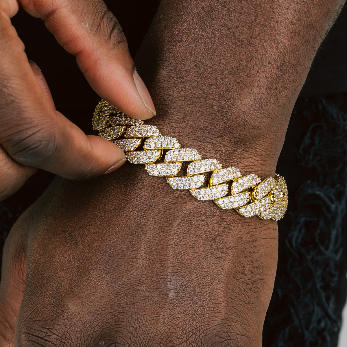 15mm Diamond Prong Cuban Bracelet 18k Gold