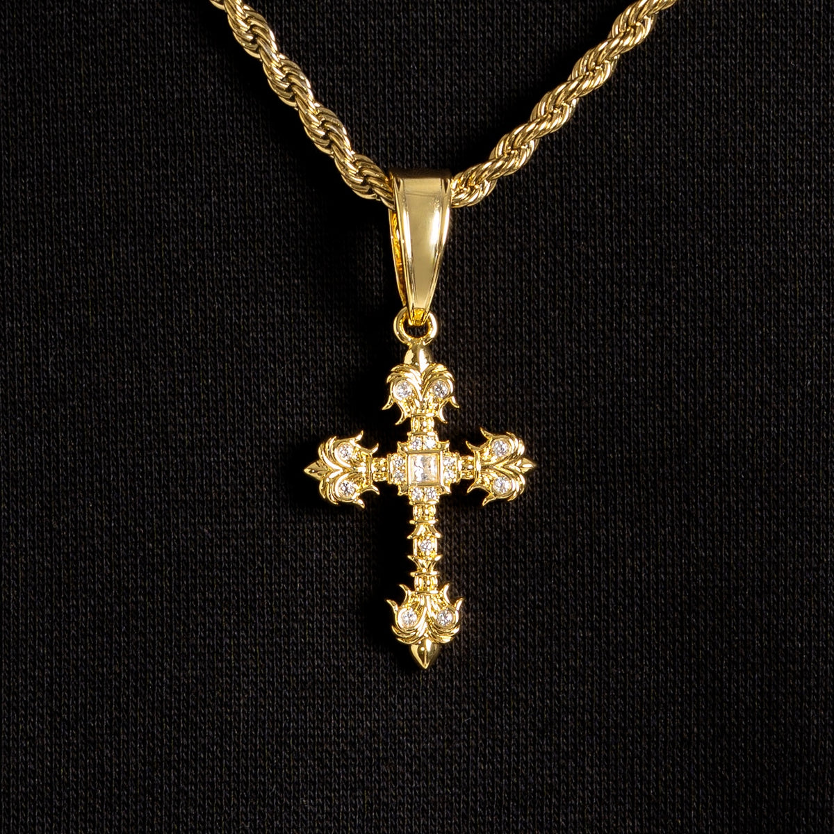 Vintage Iced Cross Pendant Gold