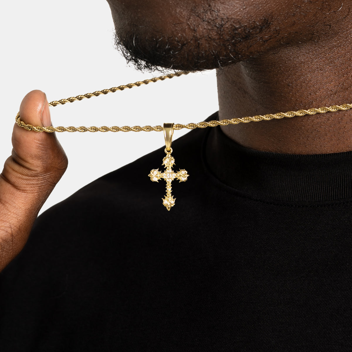 Vintage Iced Cross Pendant Gold