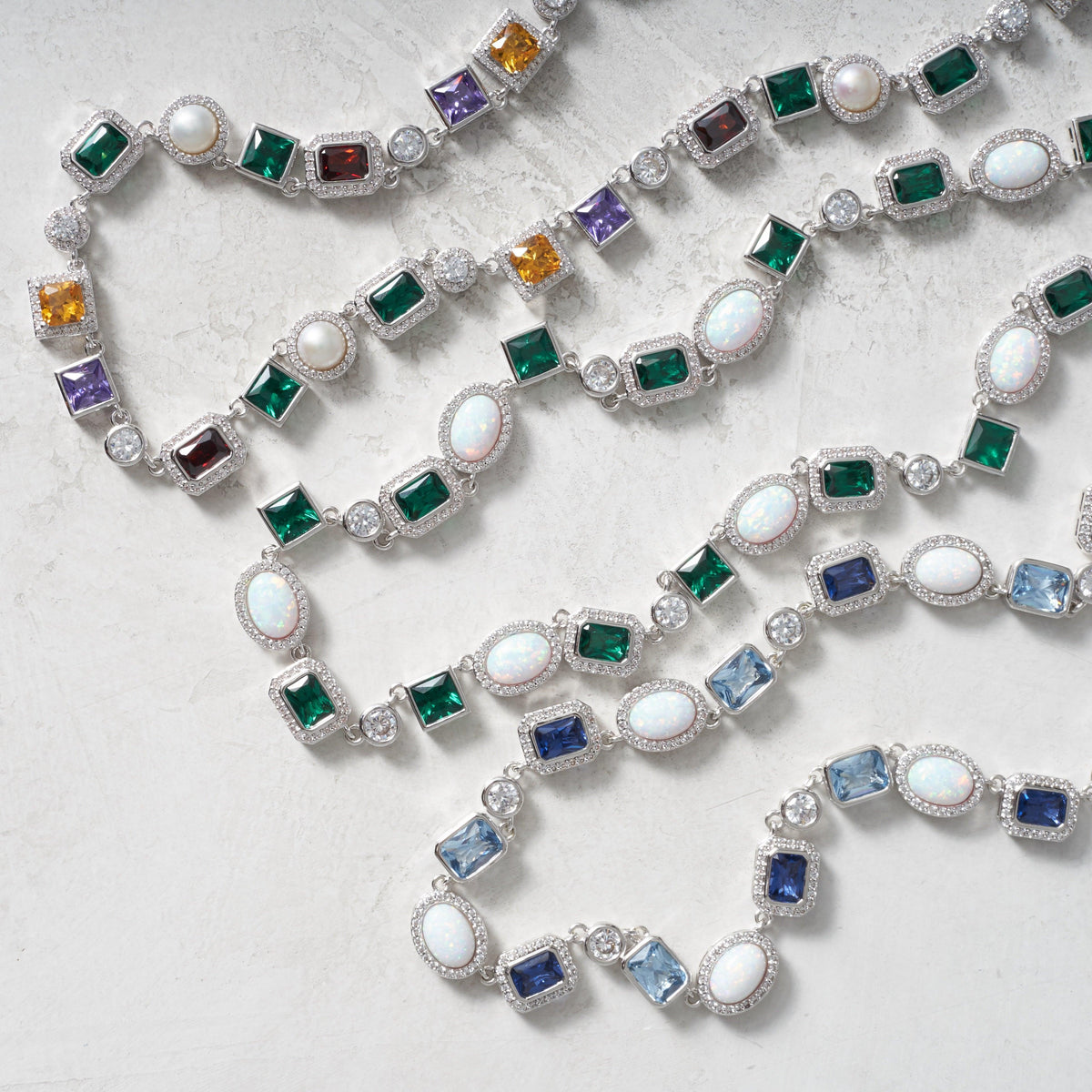 Multi Gemstone Chain White Gold