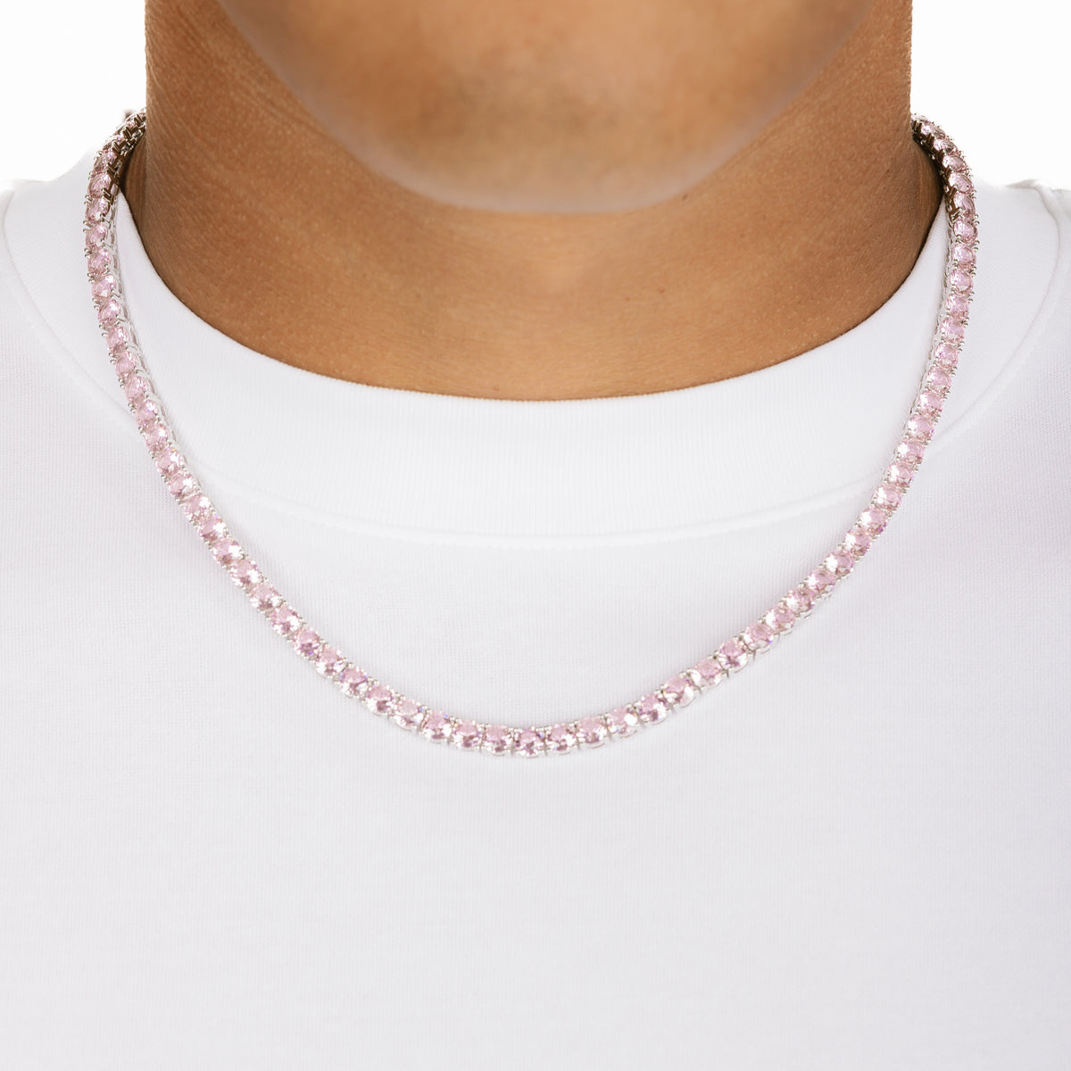 Amazon.com: Tennis Link Chain 5mm Necklace Round Cut Pink Sapphire 14k  White Gold Over .925 Sterling Silver One Row 16