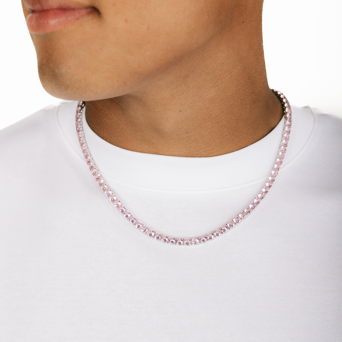 Tennis Chain Real 925 Sterling Silver 14k Rose Gold Finish Pink