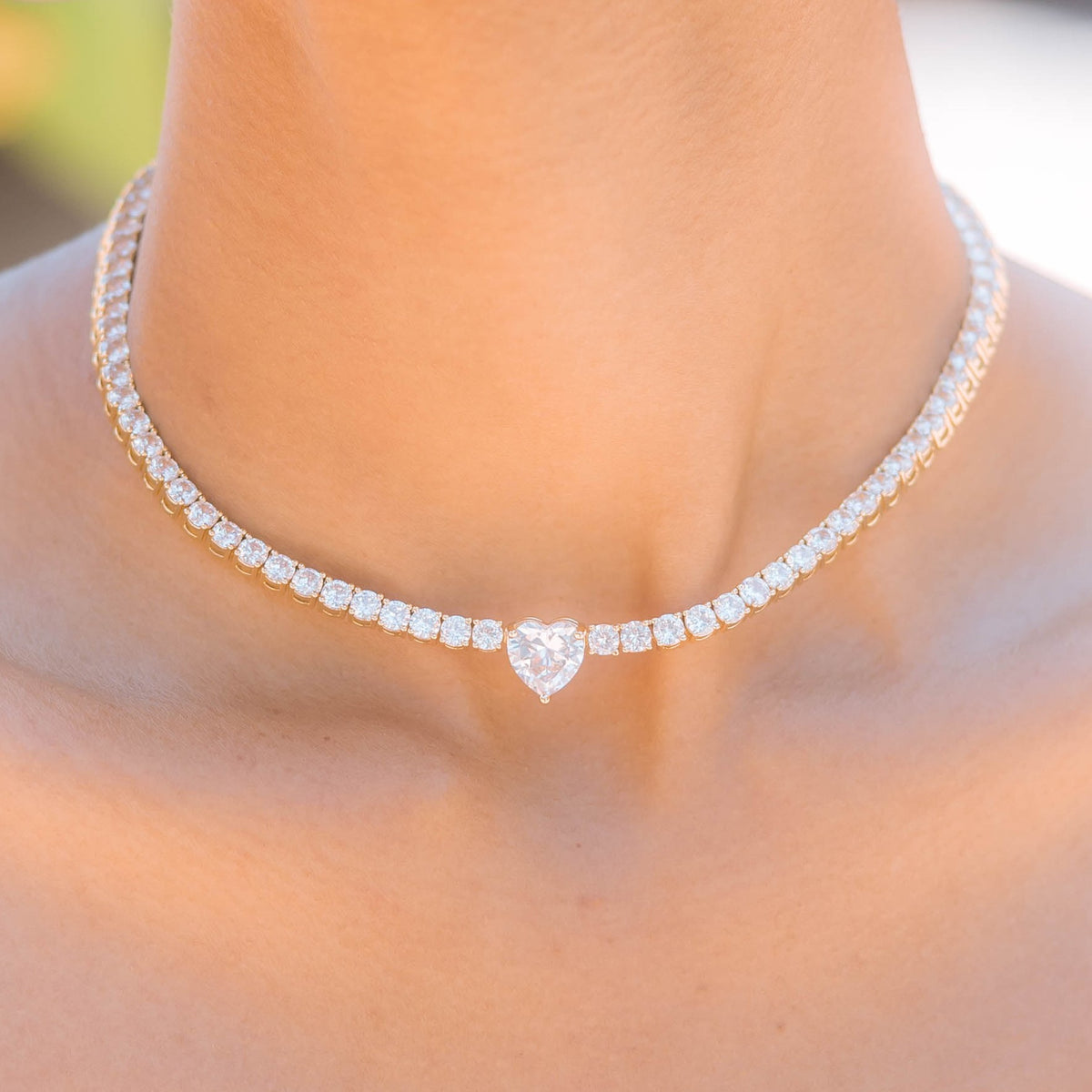V-Style Diamond Tennis 18K White Gold Necklace