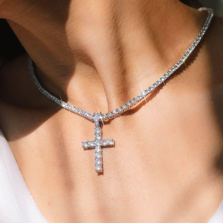 White diamond cross deals necklace