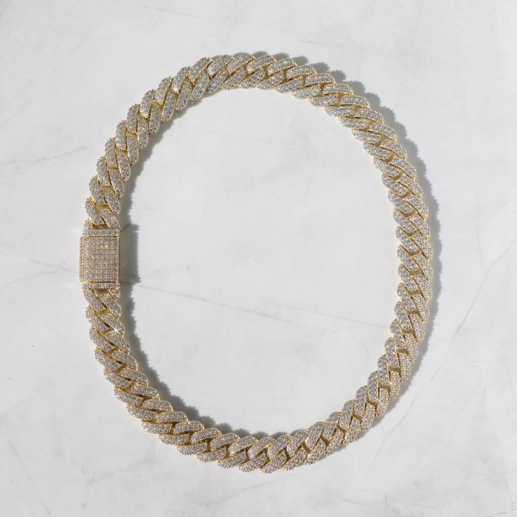 15mm Moissanite Prong Cuban Chain Gold