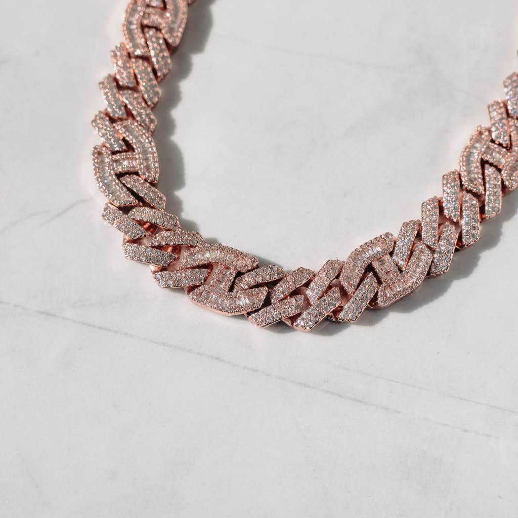 15mm Prong Baguette Cuff Chain Rose Gold - 6IX ICE