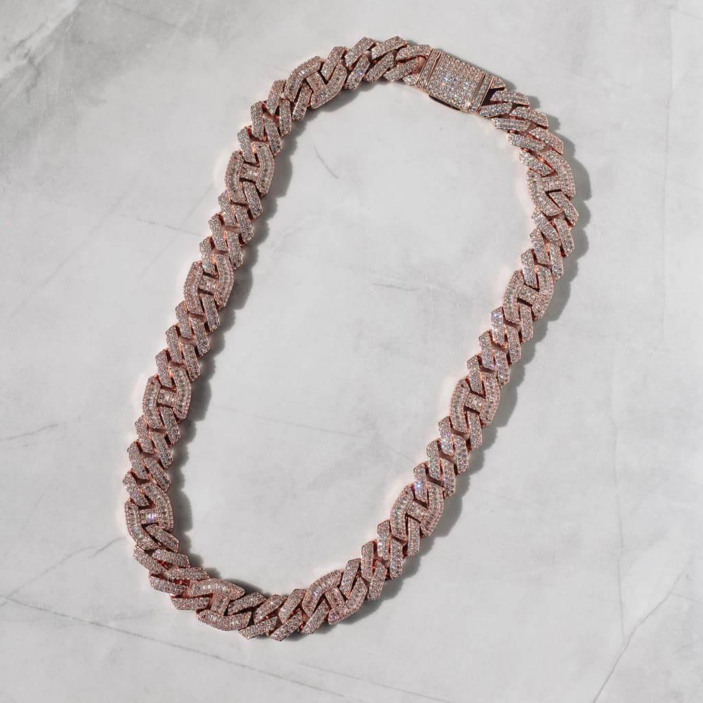 15mm Prong Baguette Cuff Chain Rose Gold - 6IX ICE