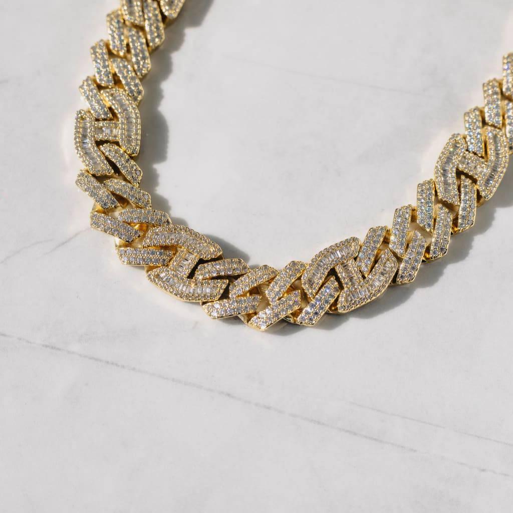 15mm Prong Baguette Gucci Curb Chain 18k Gold - 6IX ICE