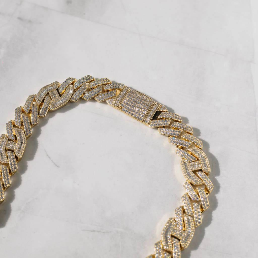 15mm Prong Baguette Gucci Curb Chain 18k Gold - 6IX ICE