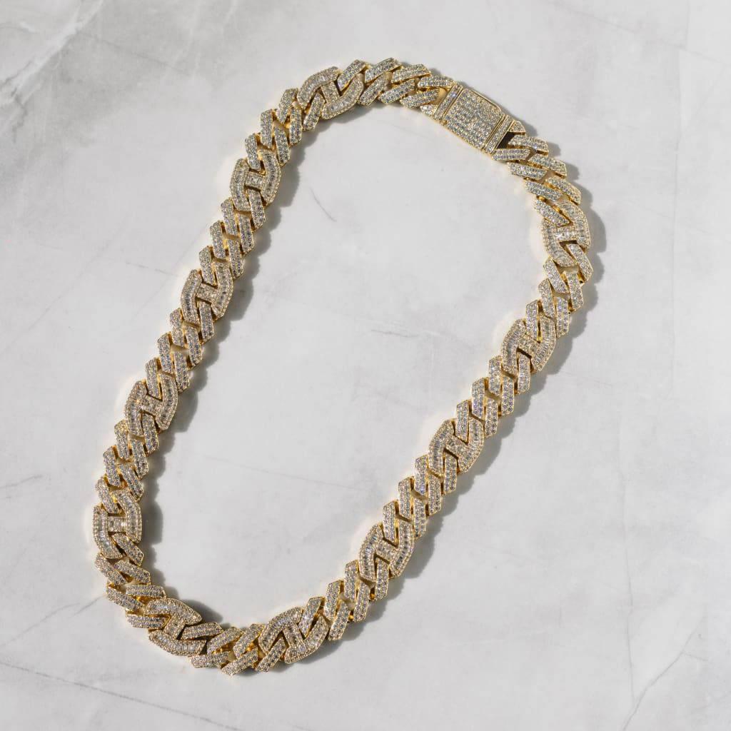 15mm Prong Baguette Gucci Curb Chain 18k Gold - 6IX ICE