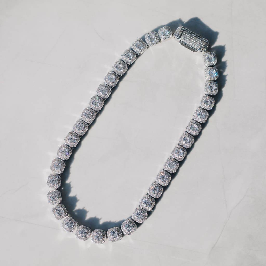 Clustered Diamond Tennis Chain White Gold - 6IX ICE