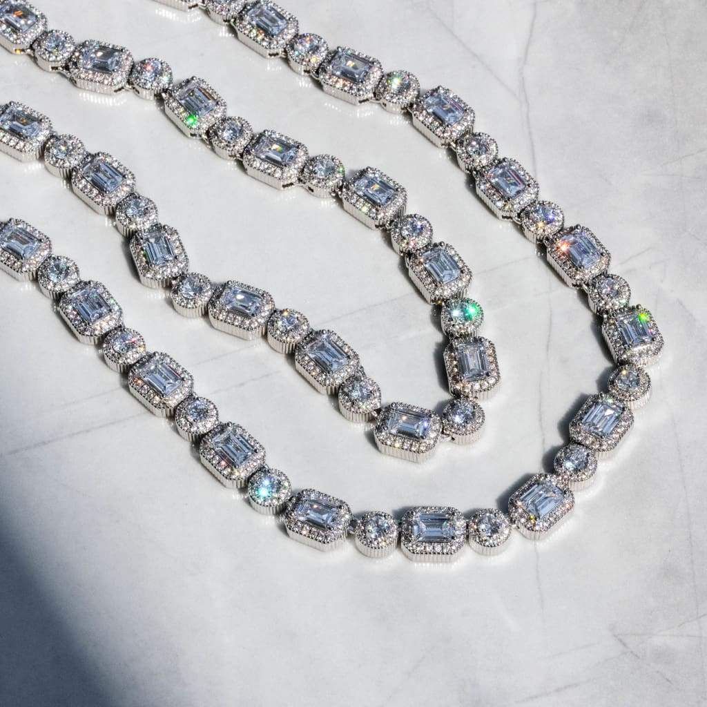 Emerald Clustered Tennis Chain White Gold - 6IX ICE