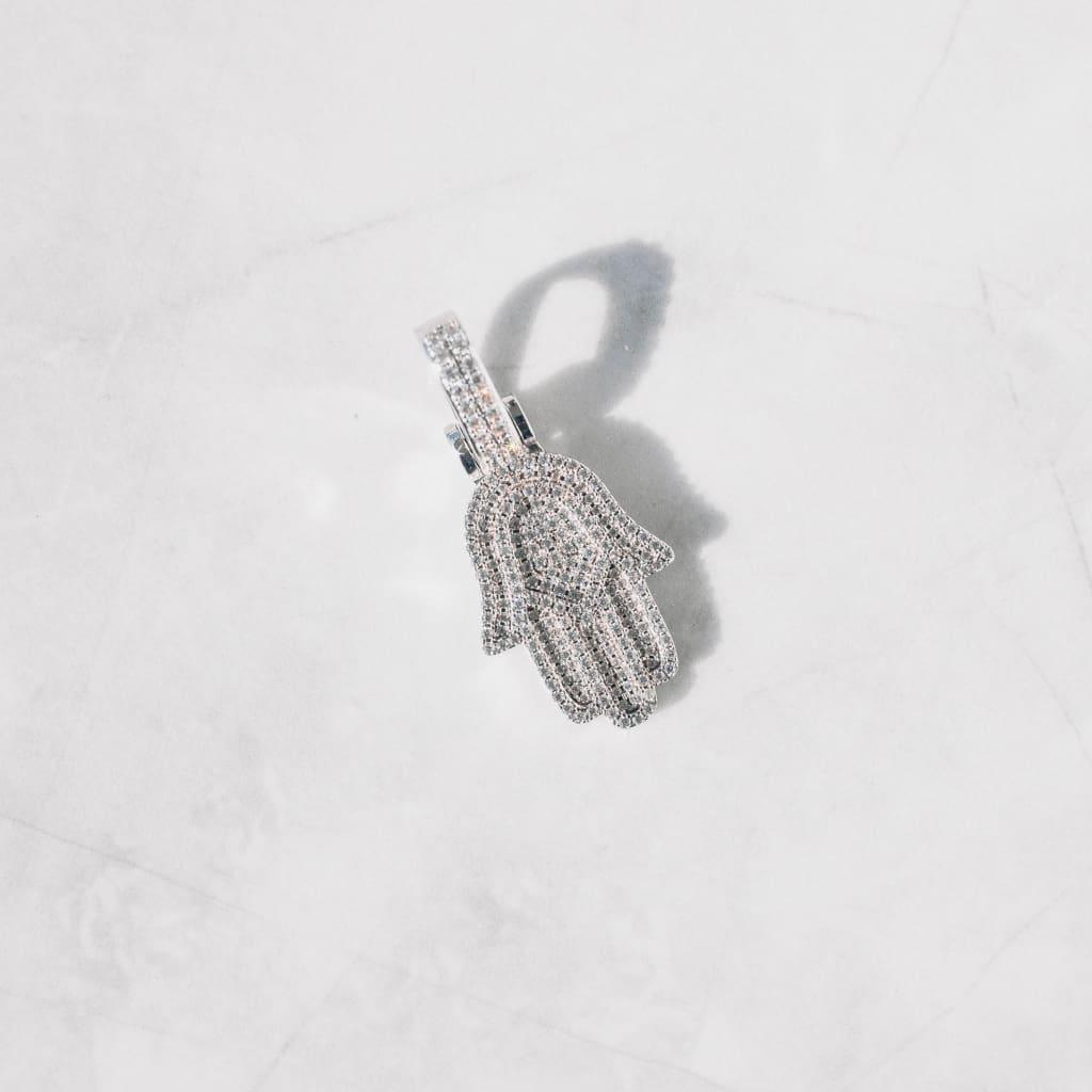 Hamsa Hand Pendant White Gold