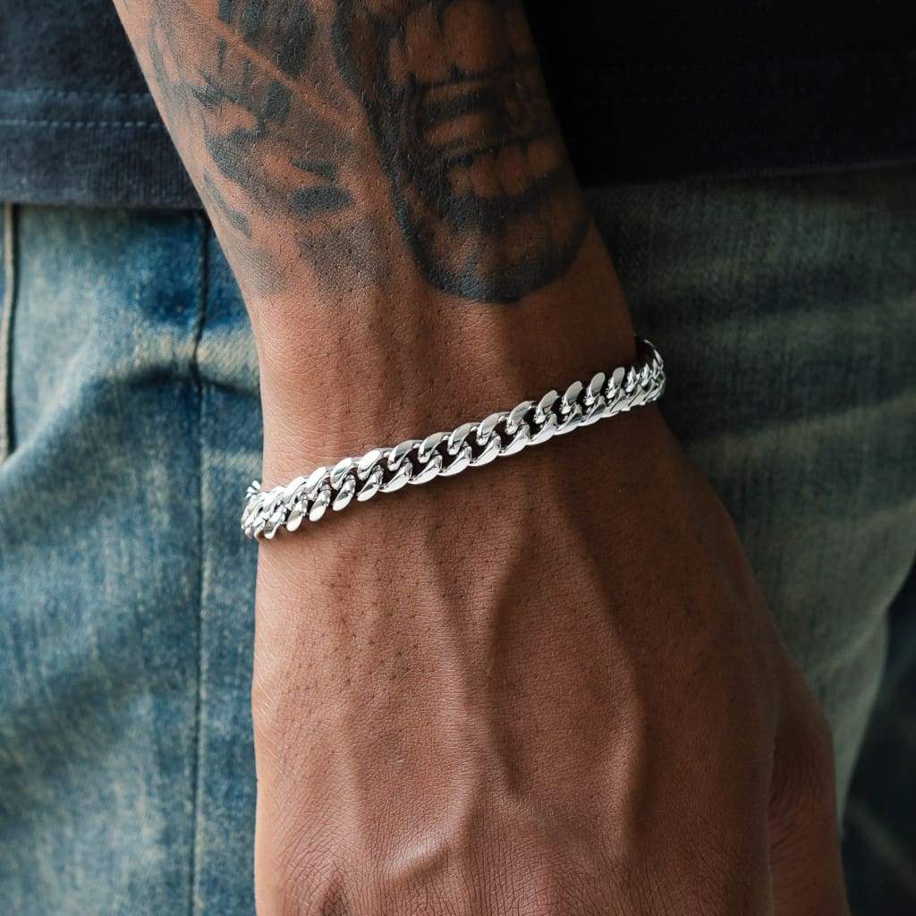 Silver Mens Bracelet Chain 8mm Cuban Link Chain Bracelet Mens 