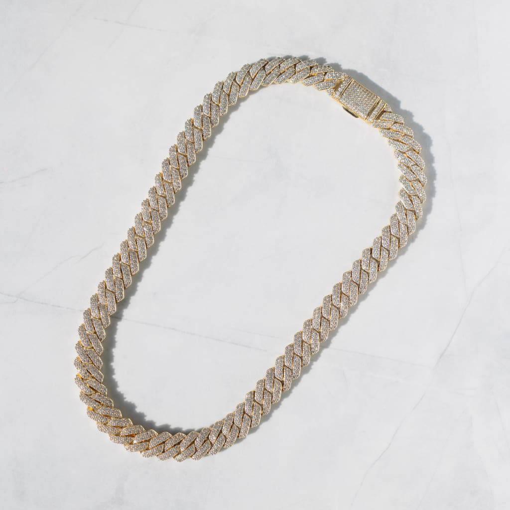 12mm Diamond Prong Cuban Chain 18k Gold