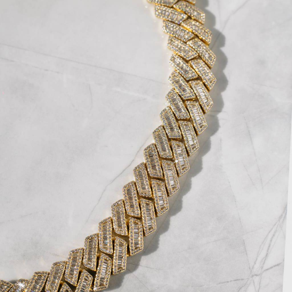18K Gold Plated Thin Necklace - 925 Sterling Silver - VVS Moissanite Diamond Cuban Link Chain 8inches / Gold by Pearde Design