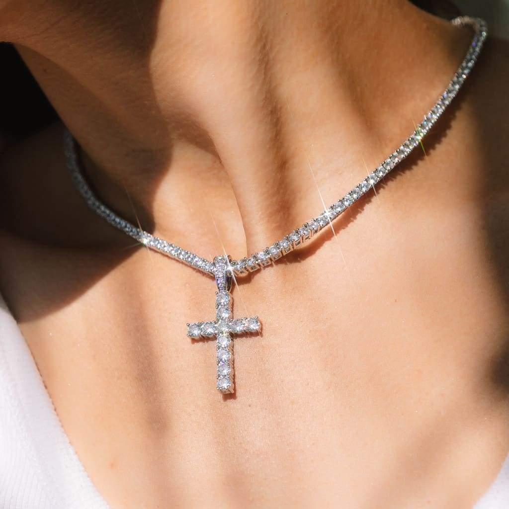 Bundle Diamond Cross & Tennis Chain White Gold - 6 ICE