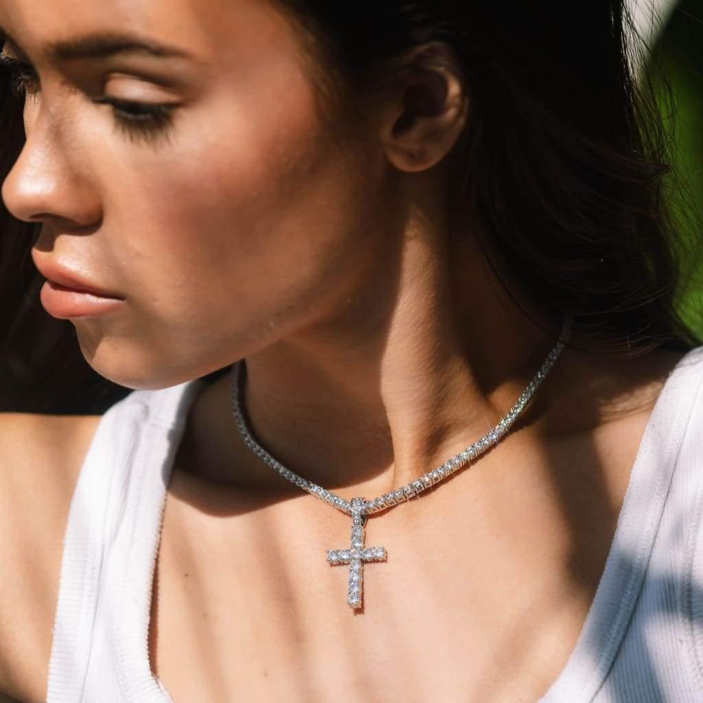 Bundle Diamond Cross & Tennis Chain White Gold - 6 ICE