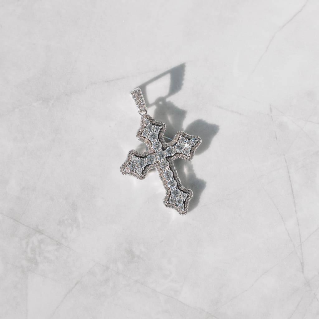 Clustered Cross Pendant White Gold