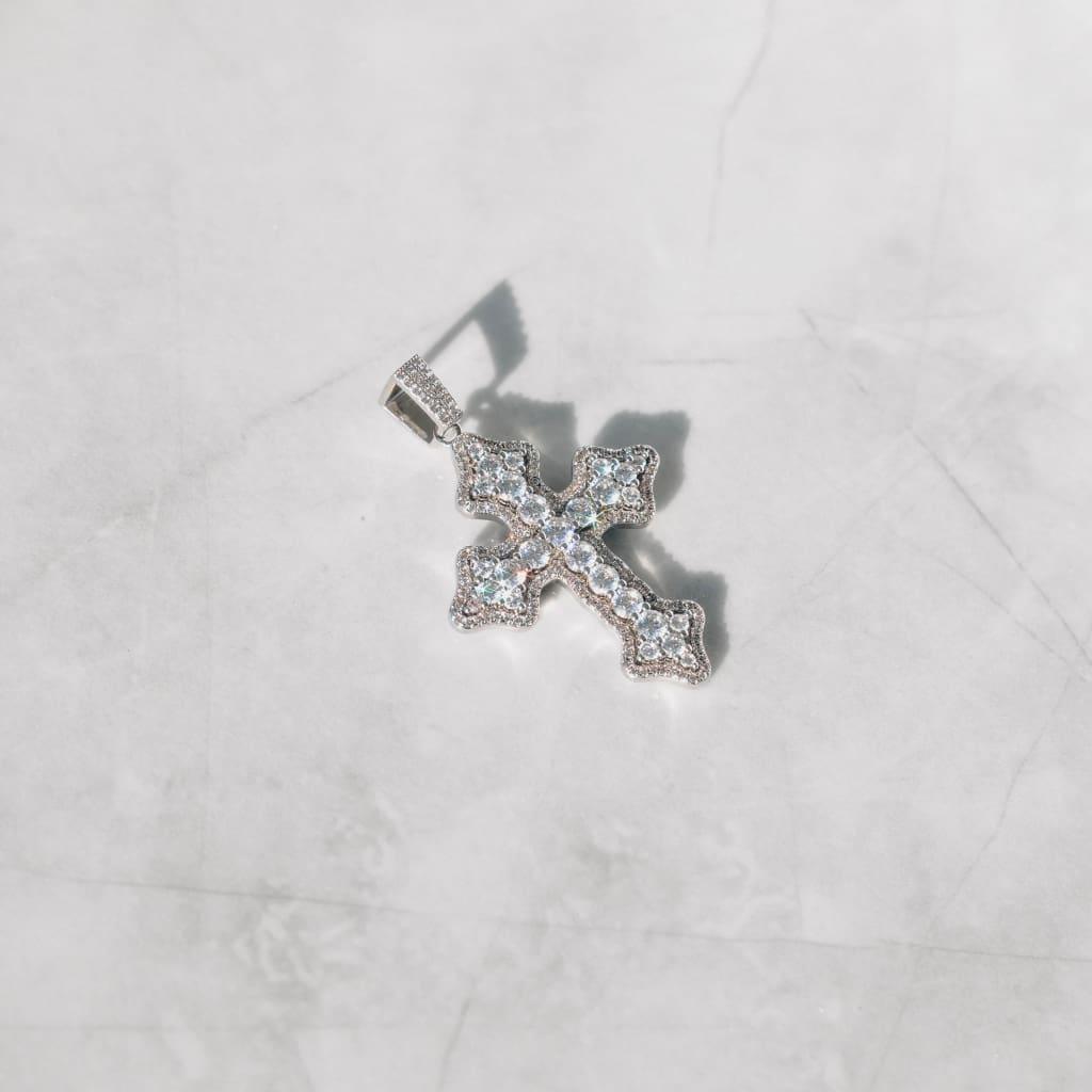 Clustered Cross Pendant White Gold