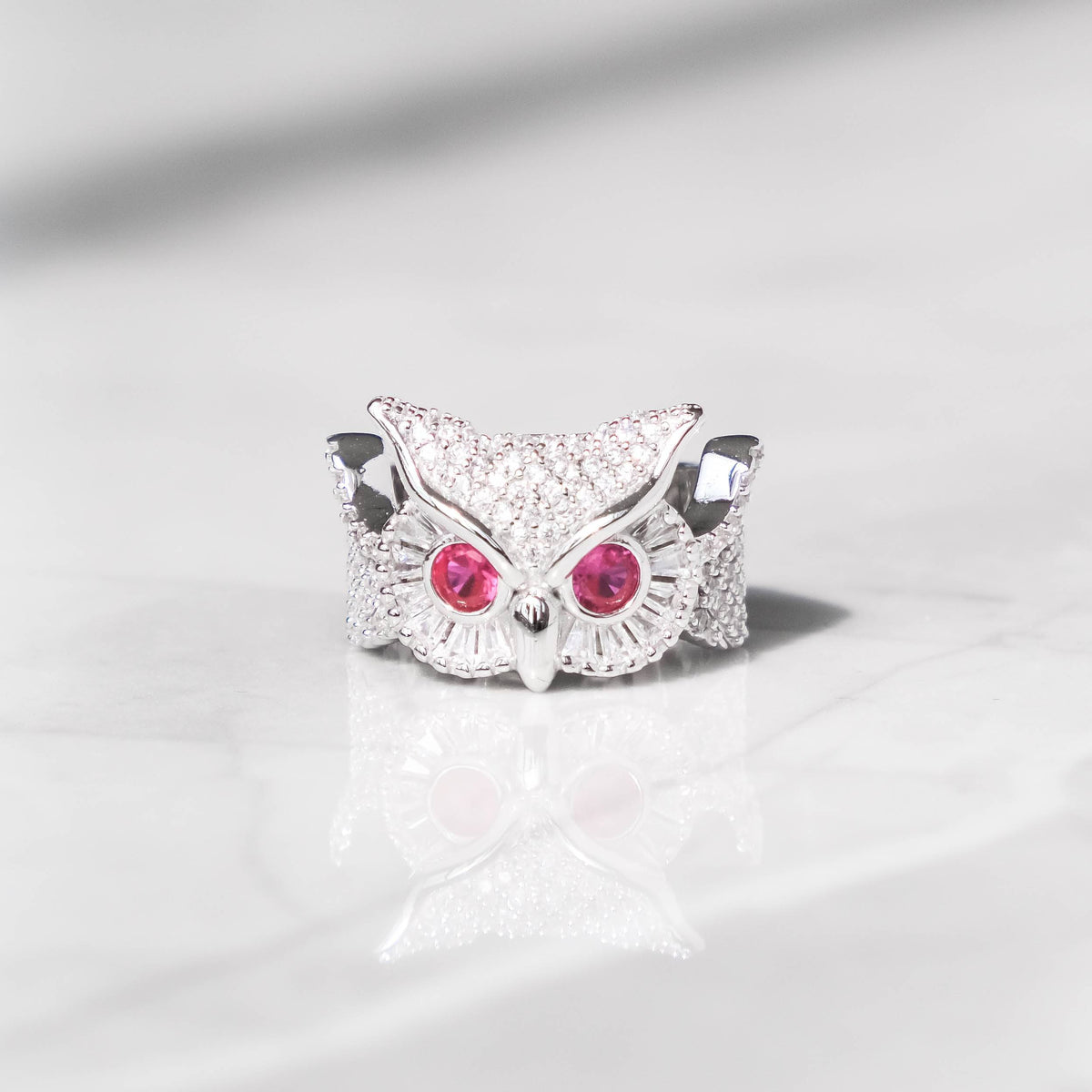 Diamond Owl Ring 14k White Vermeil - 6IX ICE
