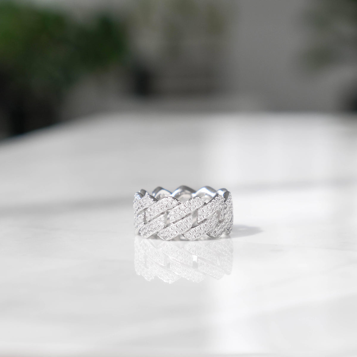 Diamond Prong Cuban Ring White Gold