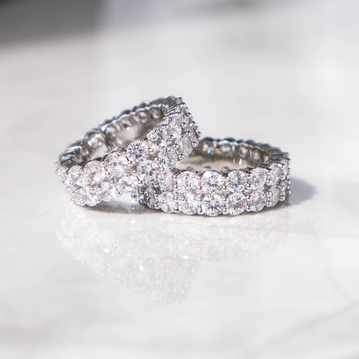 Double Tennis Ring White Gold