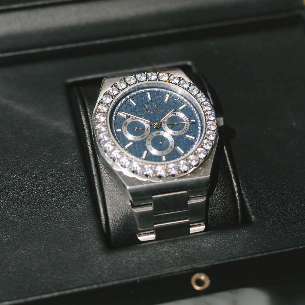 Iced Bezel Rocketeer Watch White Gold Blue Dial