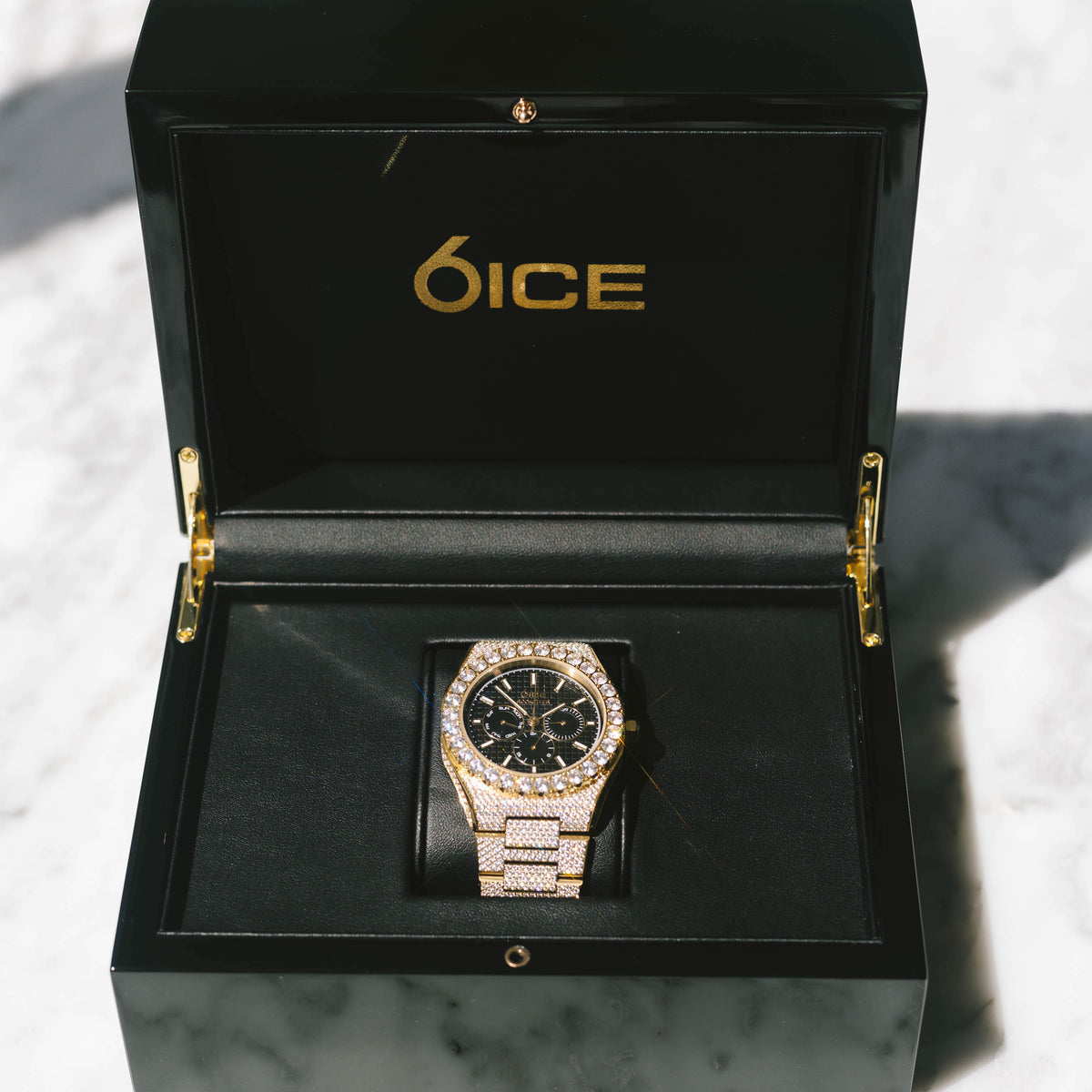Iced Rocketeer Watch 18k Gold Black Dial