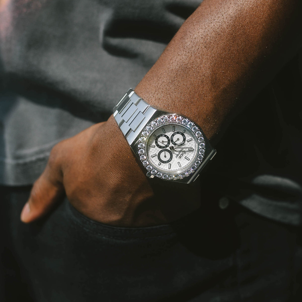 Iced Bezel Rocketeer Watch White Gold White Dial