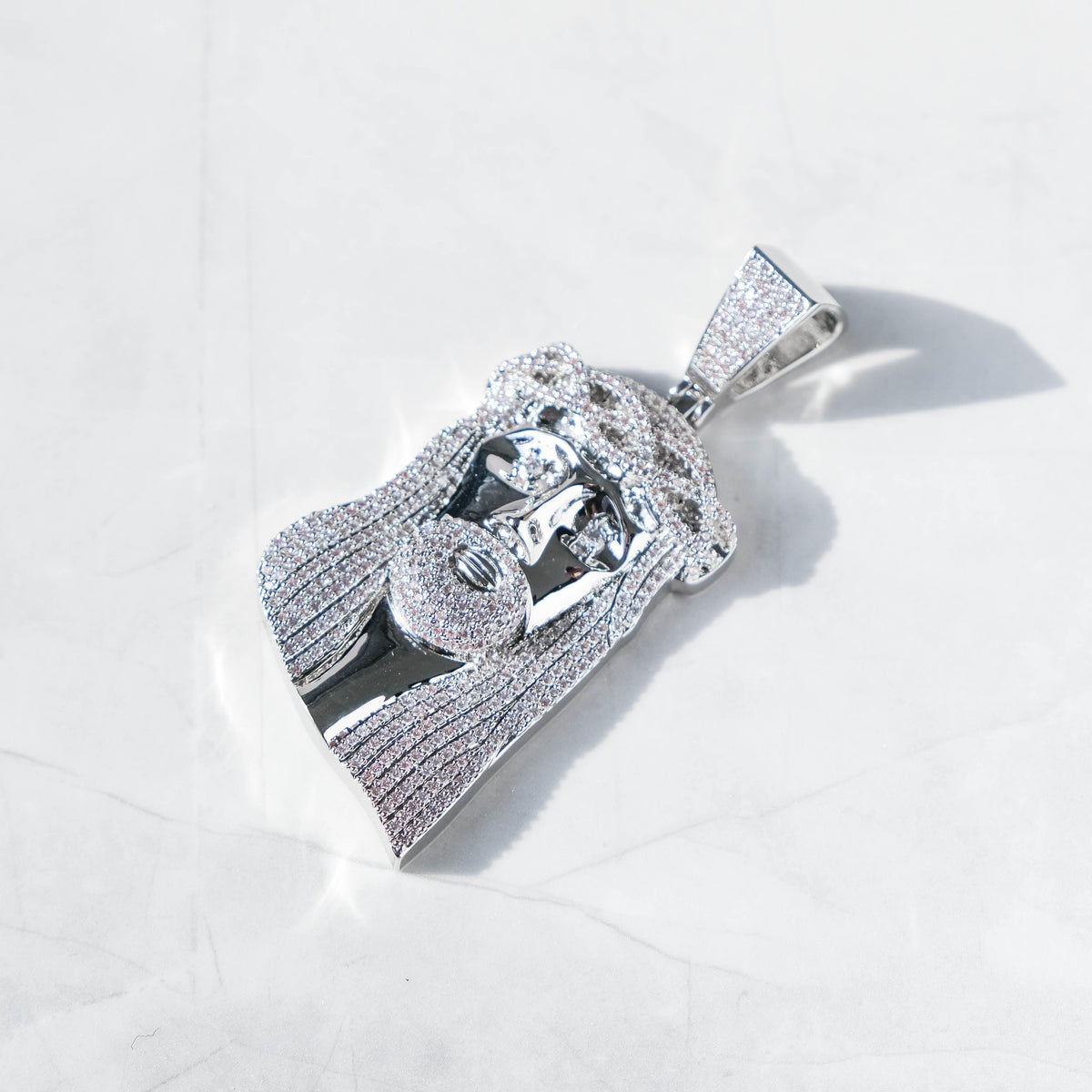 Big Jesus Piece Pendant White Gold