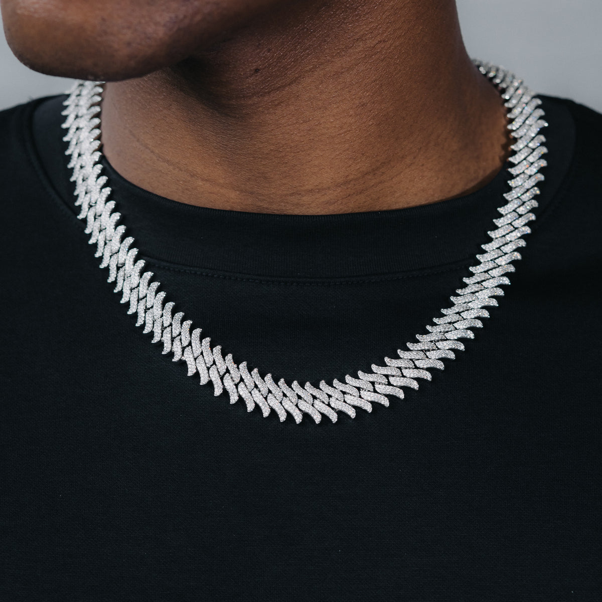 15mm Spiked Diamond Cuban Chain White Gold