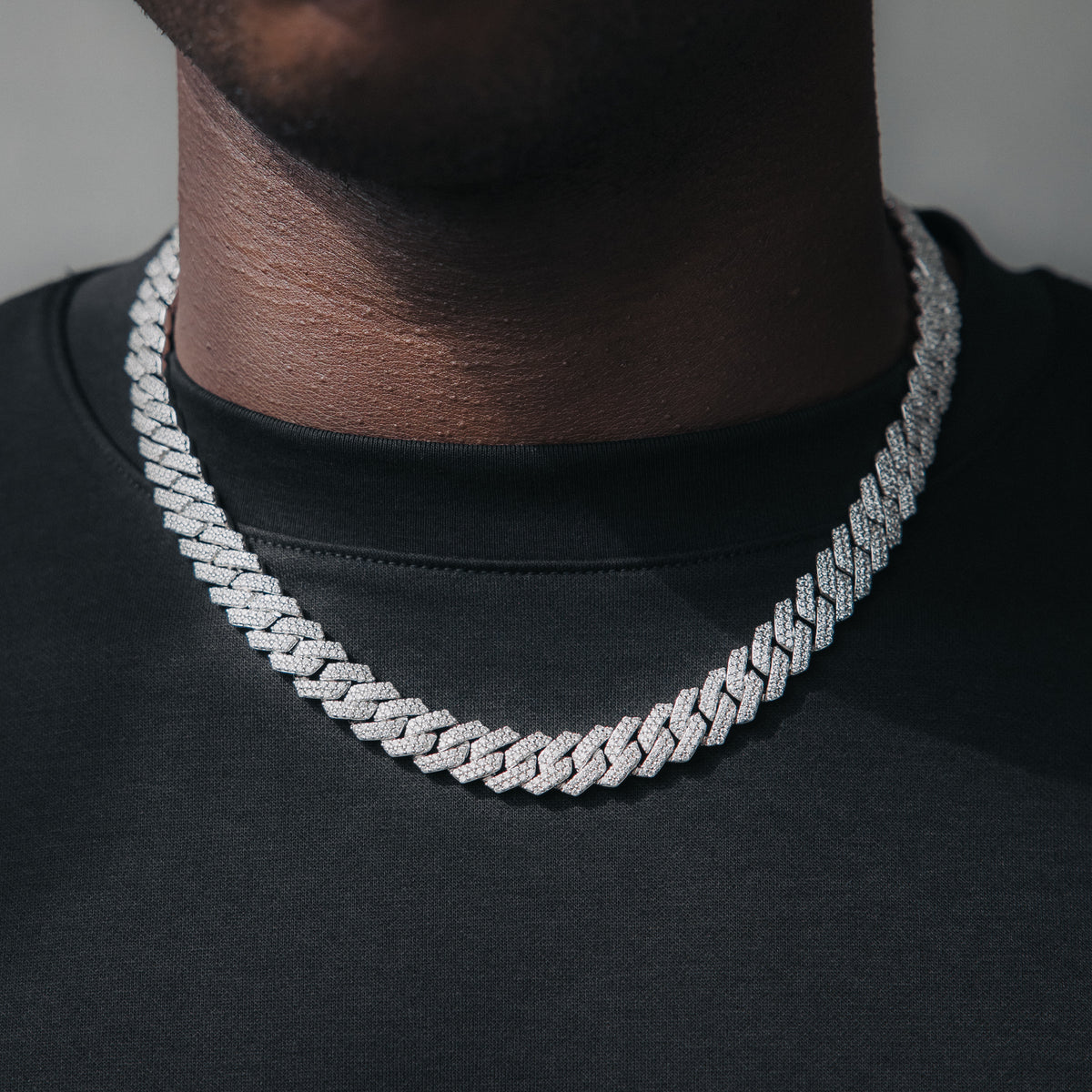Mens Miami Cuban Link Chain Necklace Silver 12mm Diamond Prong Cuban Chain 24inch Length Hip Hop Jewely with Gift Box(Silver,24), Men's