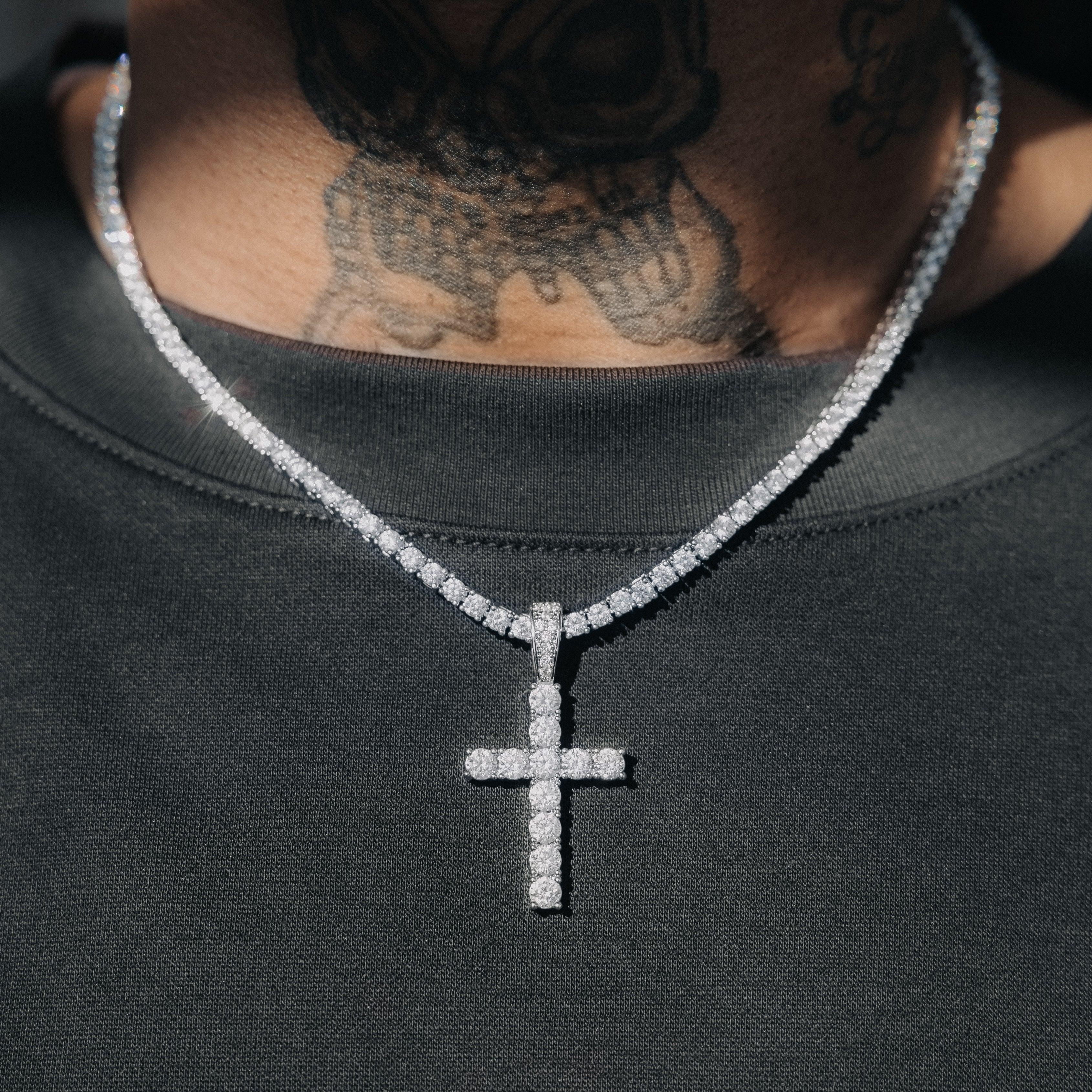 Mens white gold diamond cross necklace Clearance