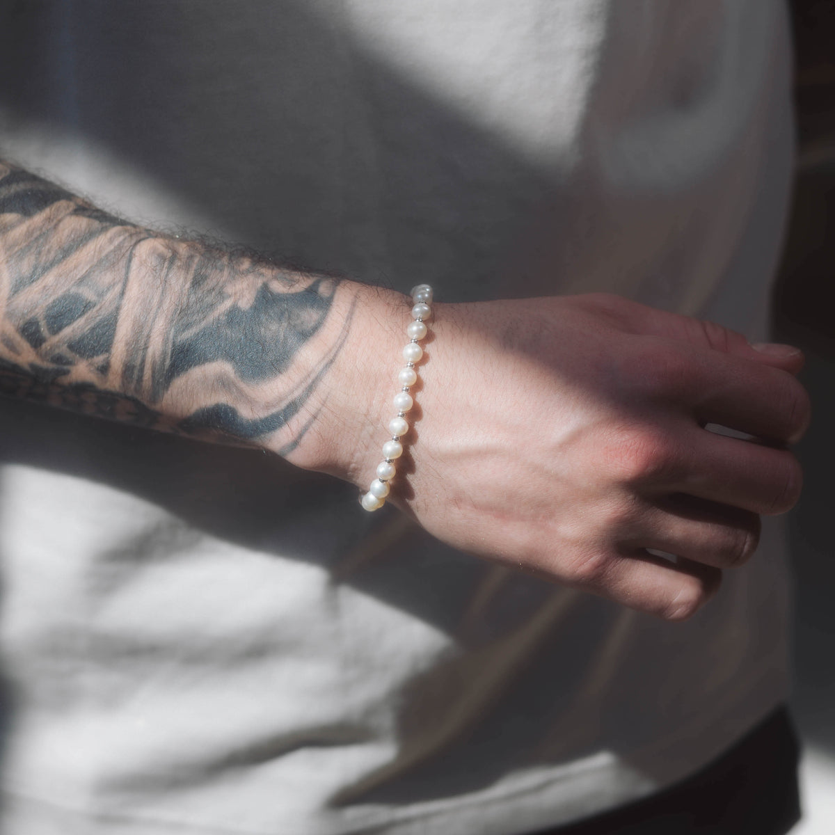Mens White Pearl Bracelet | Freshwater Baroque Shaped Pearls