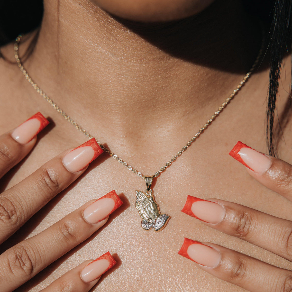 10k Solid Gold Praying Hand Pendant