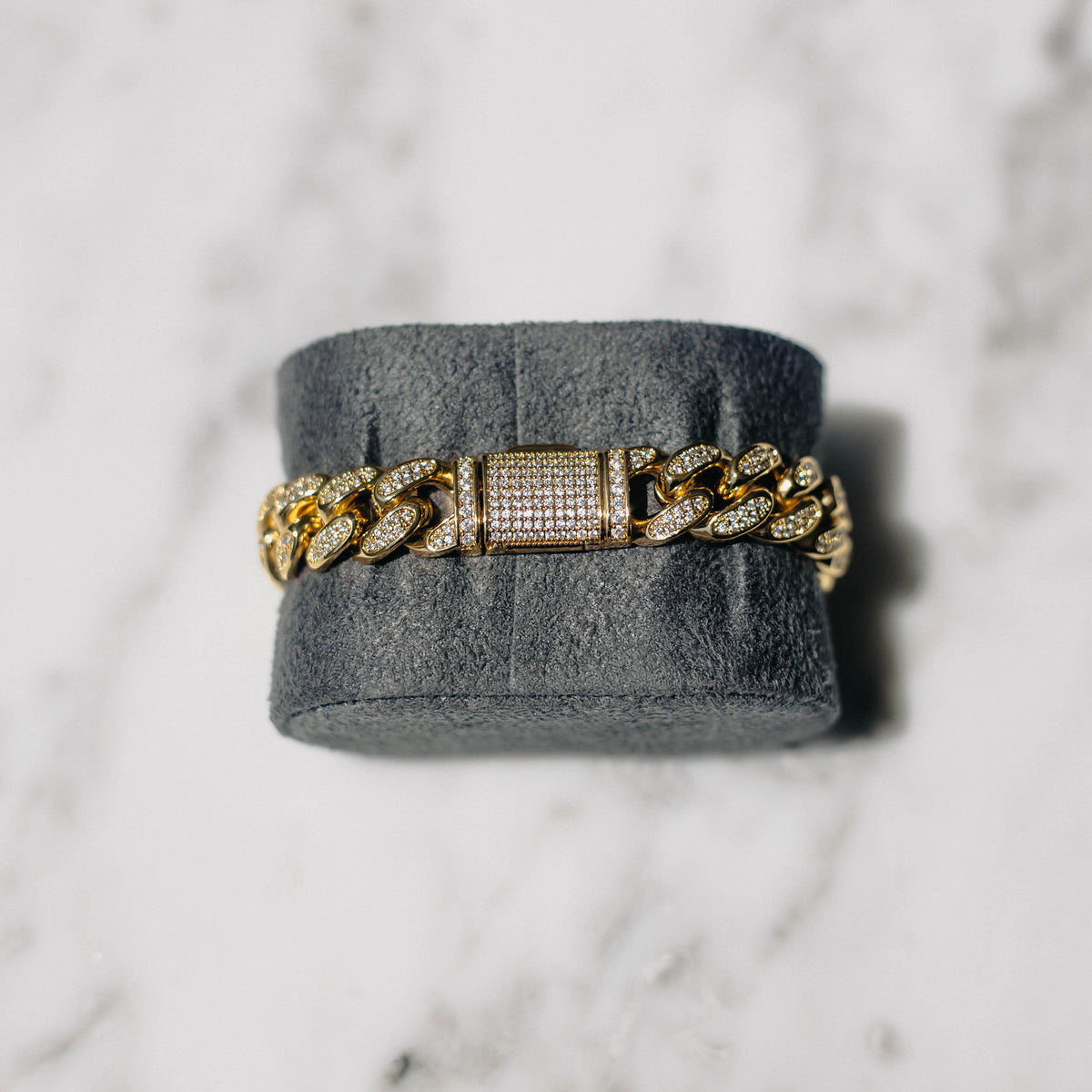 12mm Iced Cuban Bracelet Gold
