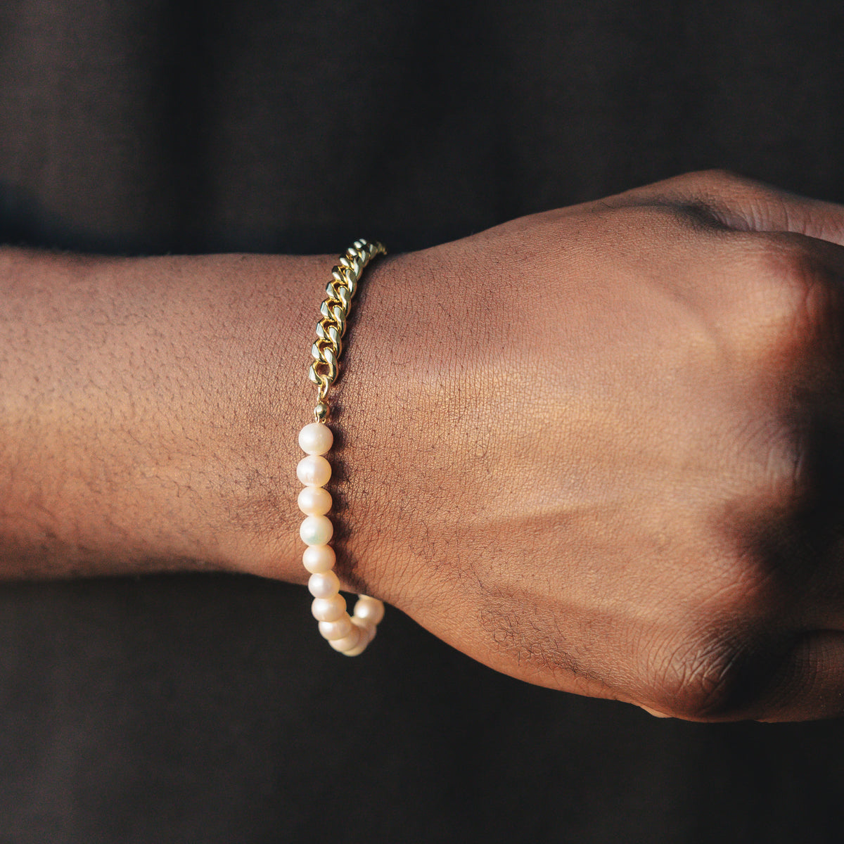 Cuban Pearl Bracelet 18k Gold