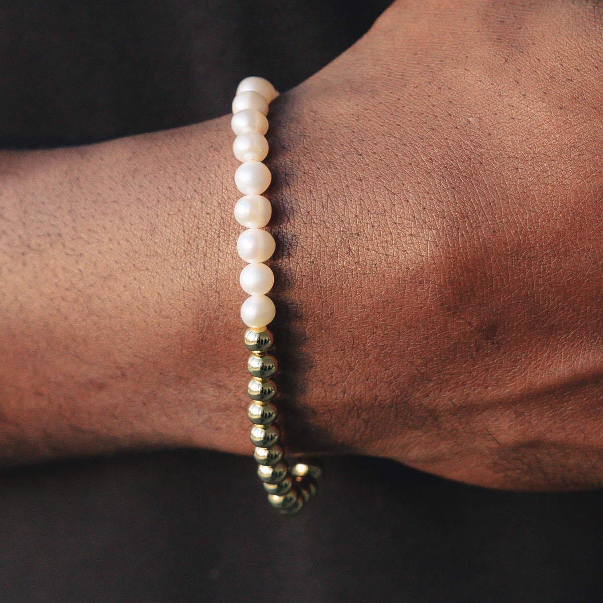 Men's Pearl Wristband with Hand-Painted Glass Beads XL (19cm / 7.5”)